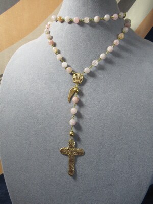 Rose Quartz Rosary, Bronze Brass and Natural Stone - image4
